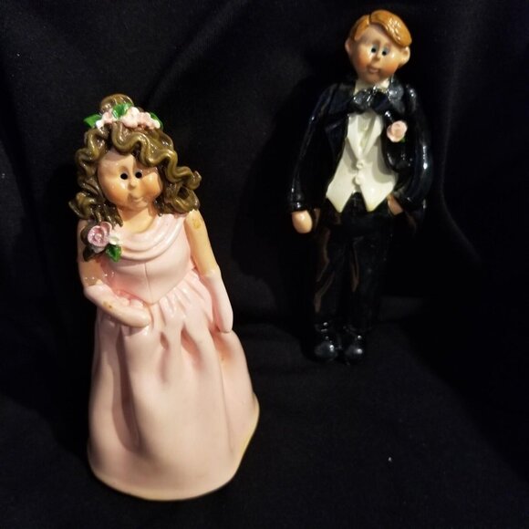Vintage 90s Enesco Wedding Cake Topper Donna Little 1999 Bride Groom Figurines - Picture 1 of 13